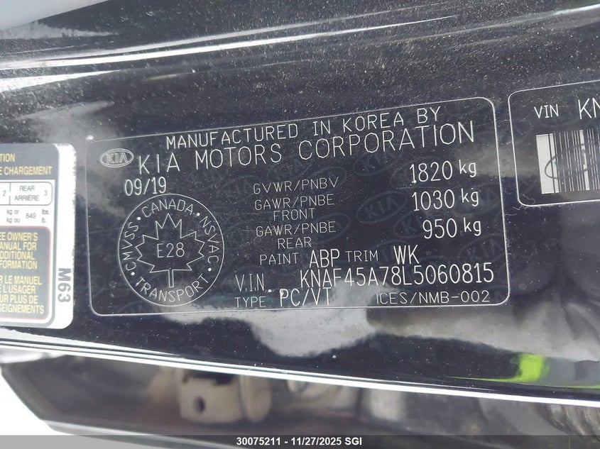 2020 Kia Forte5 VIN: KNAF45A78L5060815 Lot: 30075211