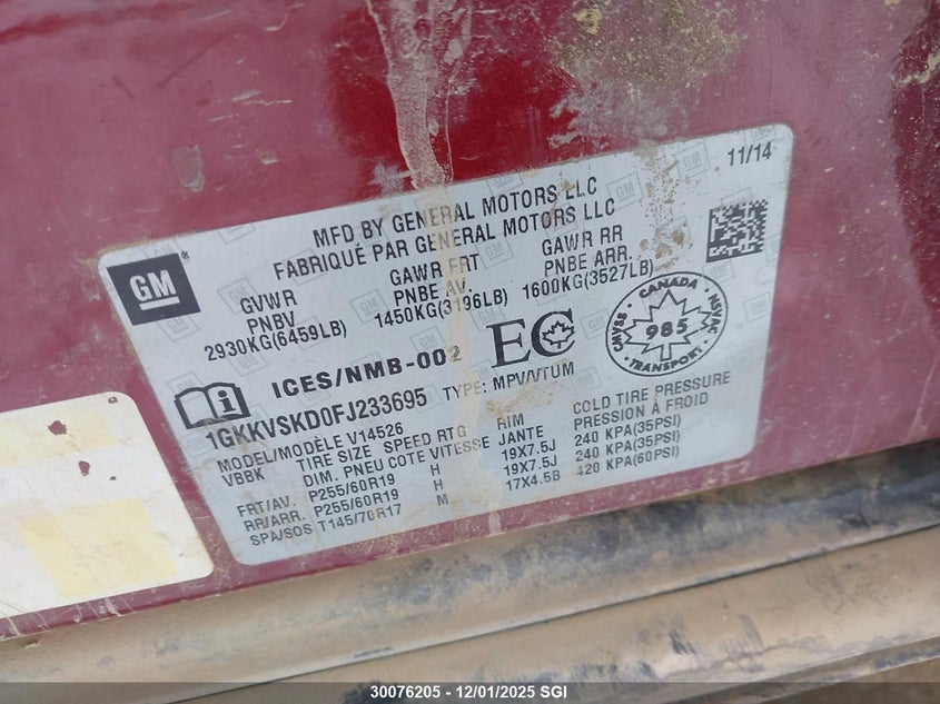 1GKKVSKD0FJ233695 2015 GMC ACADIA photo no. 9