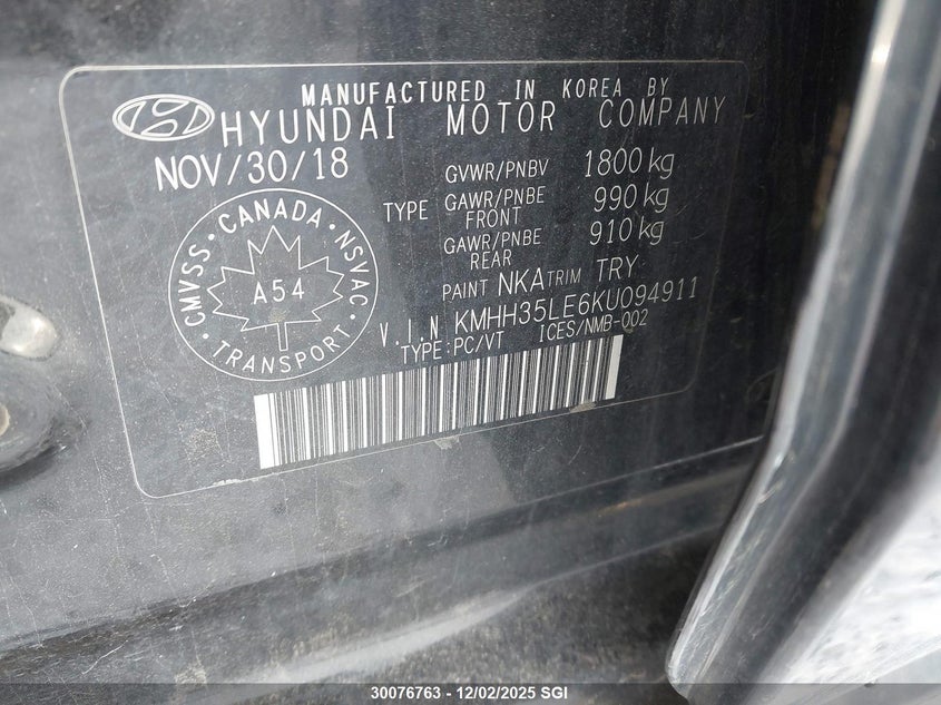 KMHH35LE6KU094911 2019 HYUNDAI ELANTRA photo no. 9
