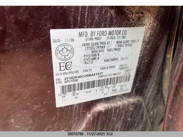 2009 Ford Edge Limited VIN: 2FMDK49C09BA51537 Lot: 30076798