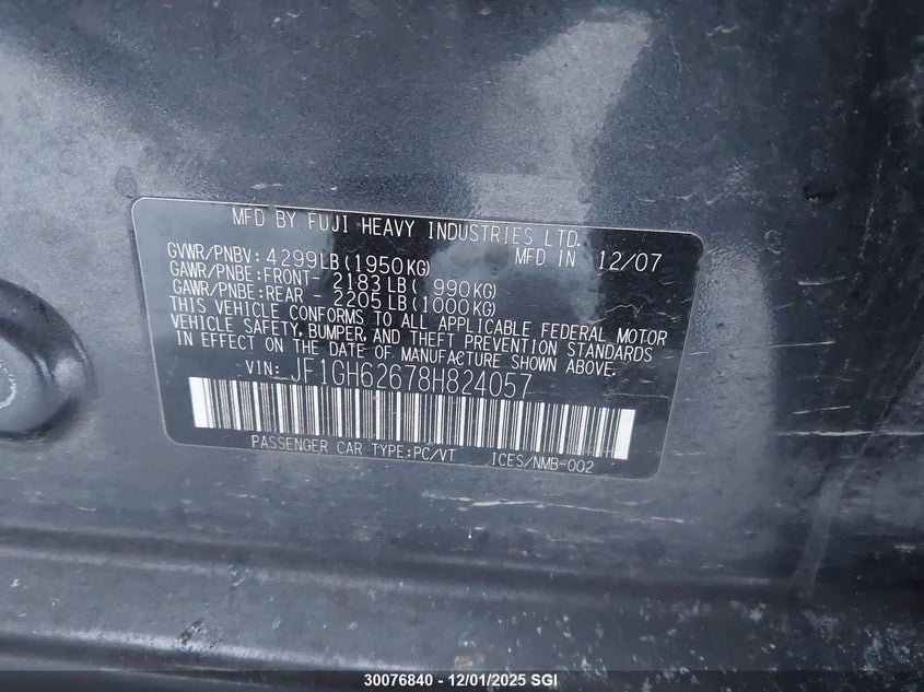 JF1GH62678H824057 2008 SUBARU IMPREZA photo no. 9