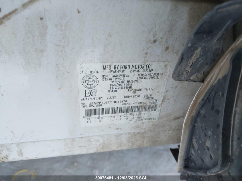 2FMPK4J82GBB45470 2016 FORD EDGE photo no. 9