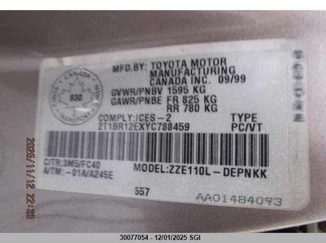 2T1BR12EXYC788459 2000 TOYOTA COROLLA photo no. 14