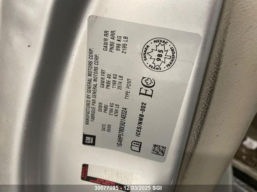 2009 Buick Lucerne Cx VIN: 1G4HP57MX9U148324 Lot: 30077095