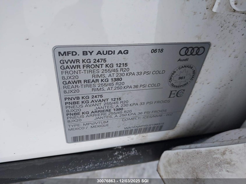 WA1ENAFY0J2198315 2018 AUDI Q5 photo no. 9