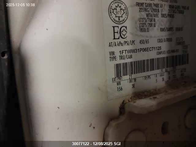 2006 Ford F350 Srw Super Duty VIN: 1FTWW31P06EC71125 Lot: 30077122