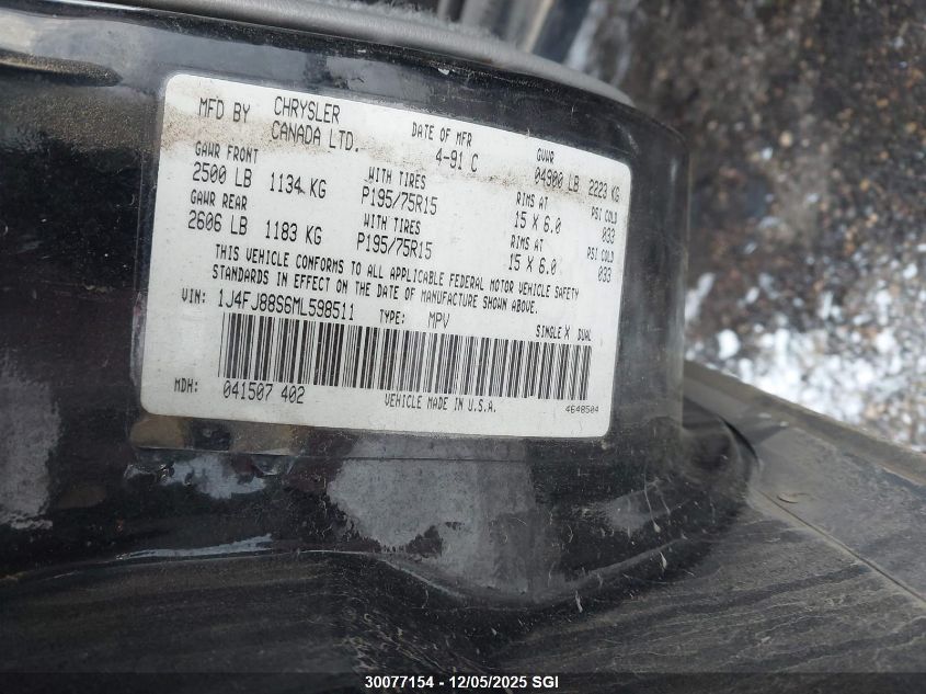 1991 Jeep Cherokee Sport VIN: 1J4FJ88S6ML598511 Lot: 30077154