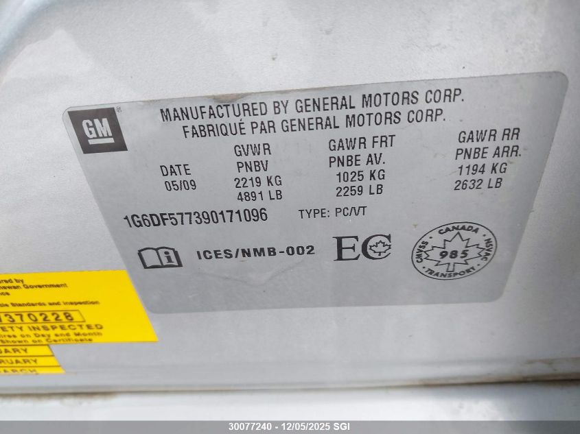 2009 Cadillac Cts VIN: 1G6DF577390171096 Lot: 30077240