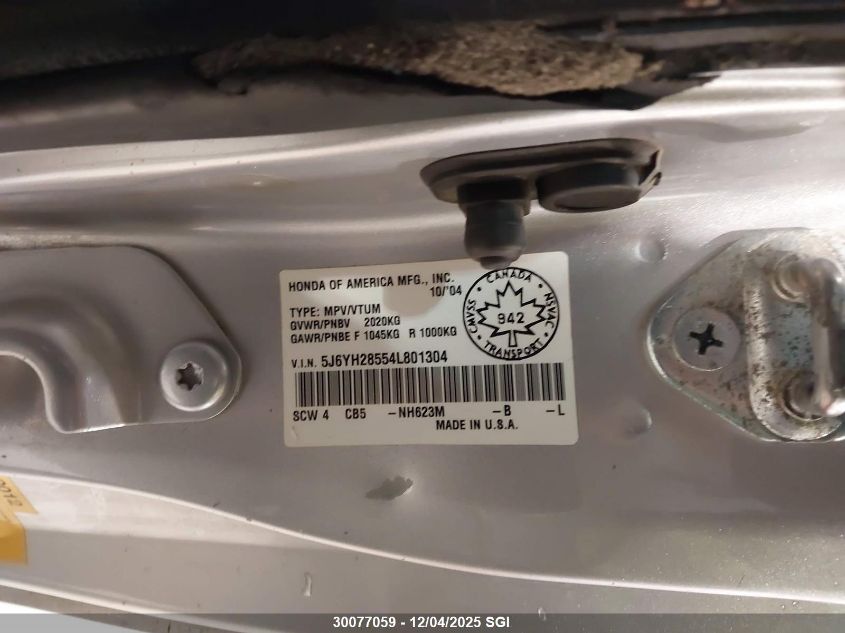 2004 Honda Element Ex VIN: 5J6YH28554L801304 Lot: 30077059