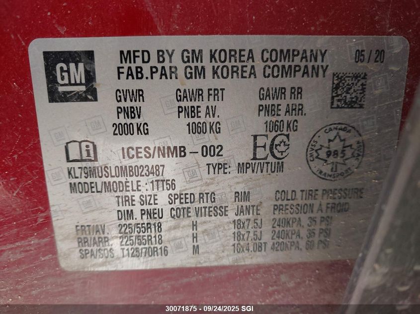 2021 Chevrolet Trailblazer Rs VIN: KL79MUSL0MB023487 Lot: 30071875