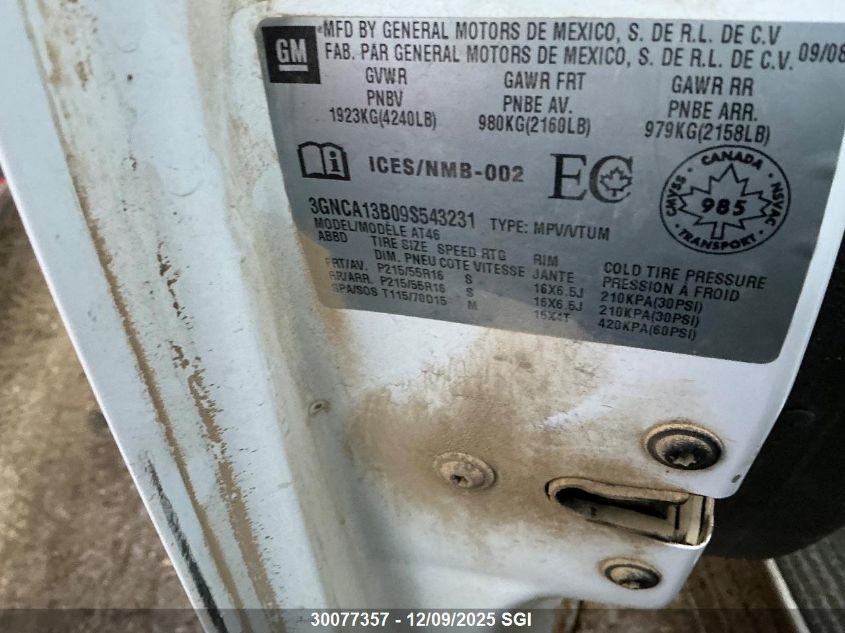 2009 Chevrolet Hhr Ls VIN: 3GNCA13B09S543231 Lot: 30077357
