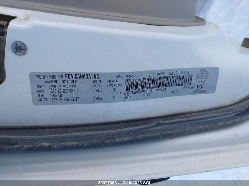 2017 Dodge Grand Caravan Se VIN: 2C4RDGBG8HR582252 Lot: 30077365