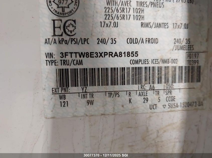 2023 Ford Maverick Xl/Xlt/Lariat VIN: 3FTTW8E3XPRA81855 Lot: 30077370