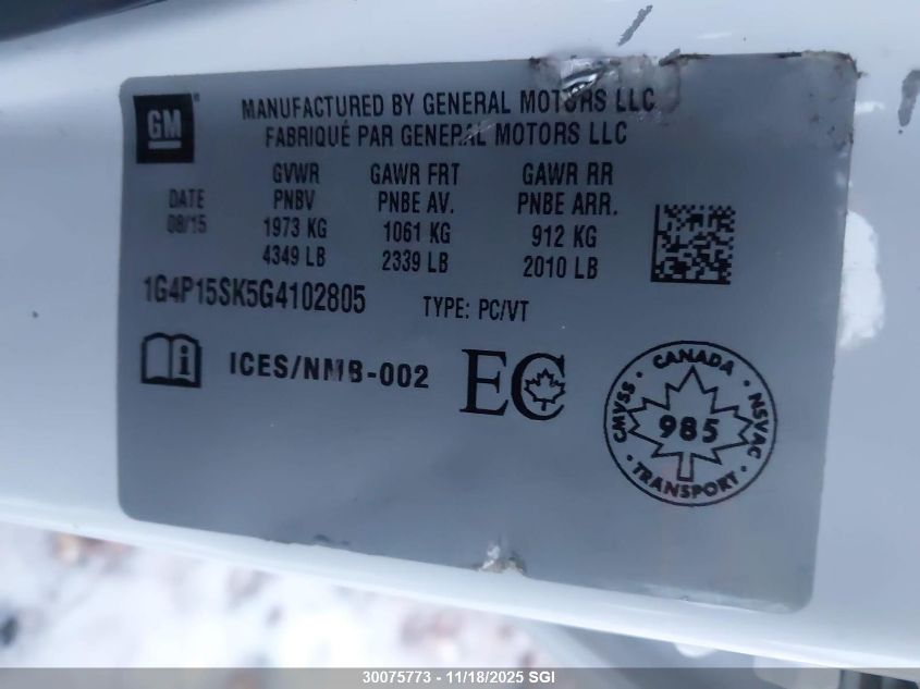 2016 Buick Verano VIN: 1G4P15SK5G4102805 Lot: 30075773