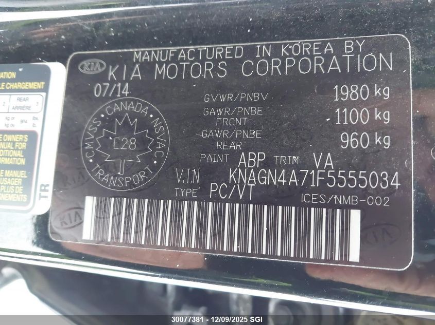 2015 Kia Optima Ex VIN: KNAGN4A71F5555034 Lot: 30077381