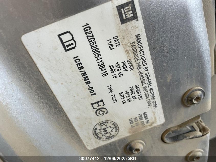 2005 Pontiac G6 VIN: 1G2ZG528054138418 Lot: 30077412