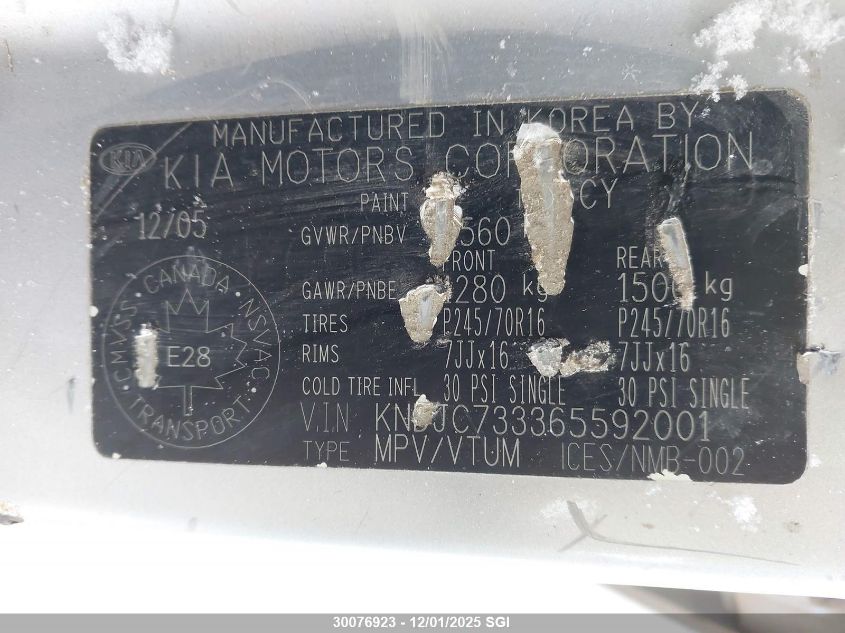 2006 Kia Sorento Ex/Lx VIN: KNDJC733365592001 Lot: 30076923