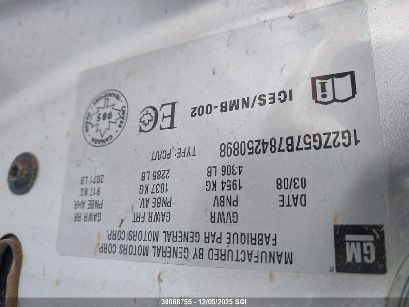 1G2ZG57B784250898 2008 PONTIAC G6 photo no. 9