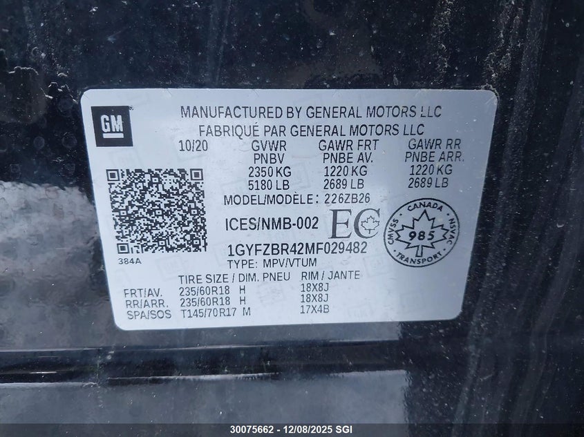 1GYFZBR42MF029482 2021 CADILLAC XT4 photo no. 9