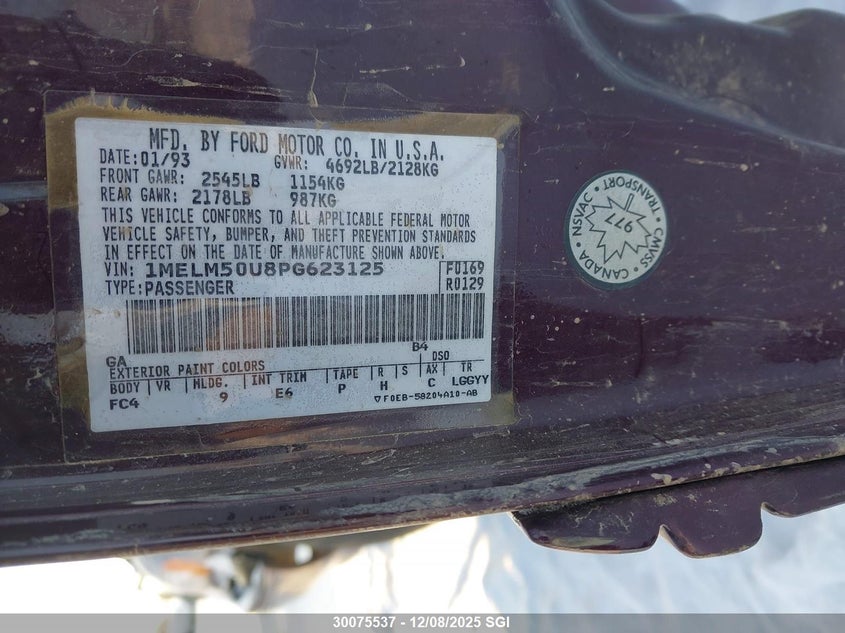 1MELM50U8PG623125 1993 MERCURY SABLE photo no. 9