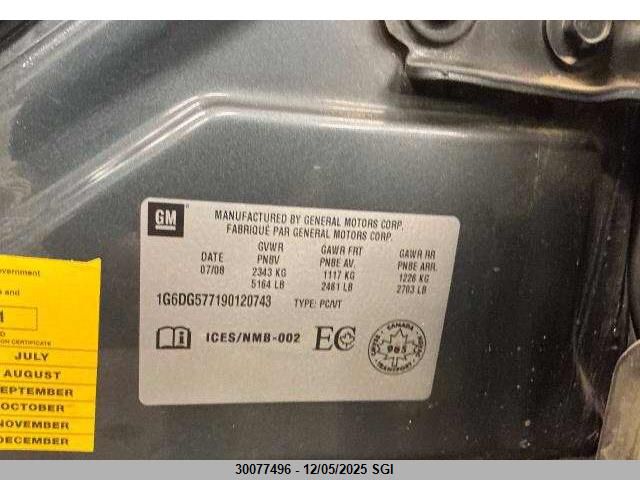 2009 Cadillac Cts VIN: 1G6DG577190120743 Lot: 30077496