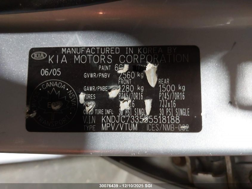 2006 Kia Sorento Ex/Lx VIN: KNDJC733565518188 Lot: 30076439