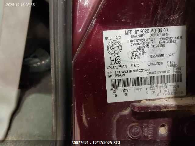 2006 Ford F250 Super Duty VIN: 1FTSW21P76EC21461 Lot: 30077521