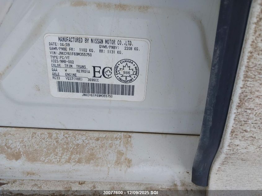 2009 Infiniti G37 VIN: JNKCV61F69M355750 Lot: 30077600