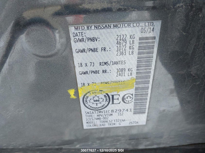 5N1AT2MV1EC829741 2014 NISSAN ROGUE photo no. 9