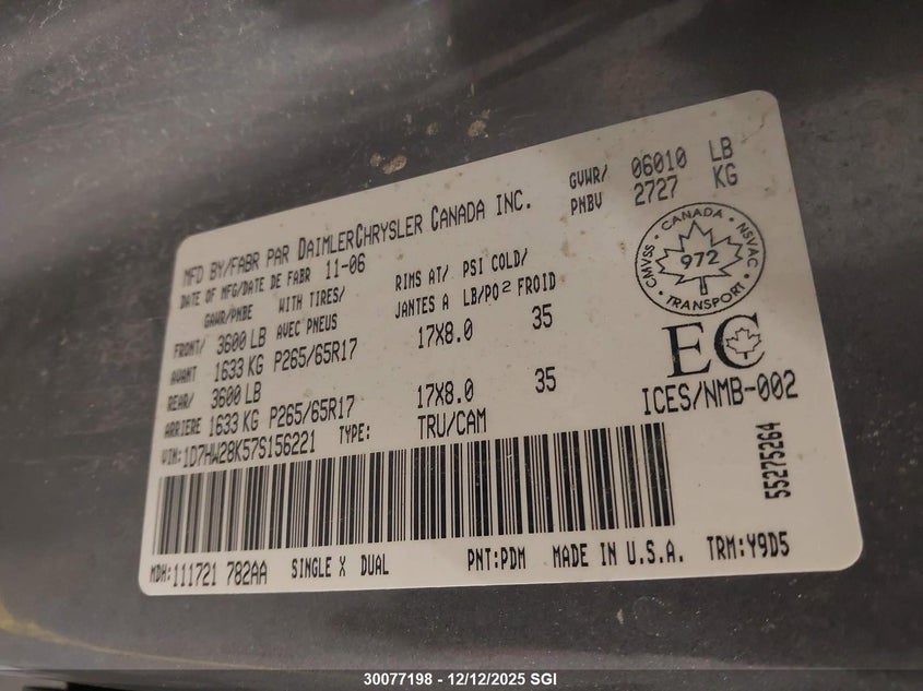 1D7HW28K57S156221 2007 DODGE DAKOTA photo no. 9
