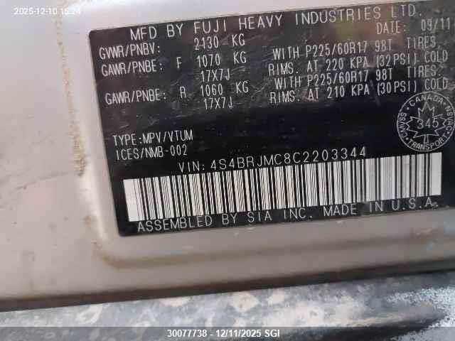 2012 Subaru Outback 3.6R Limited VIN: 4S4BRJMC8C2203344 Lot: 30077738