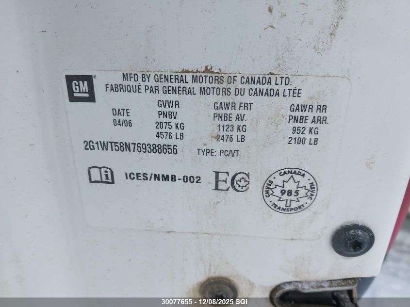 2006 Chevrolet Impala Lt VIN: 2G1WT58N769388656 Lot: 30077655