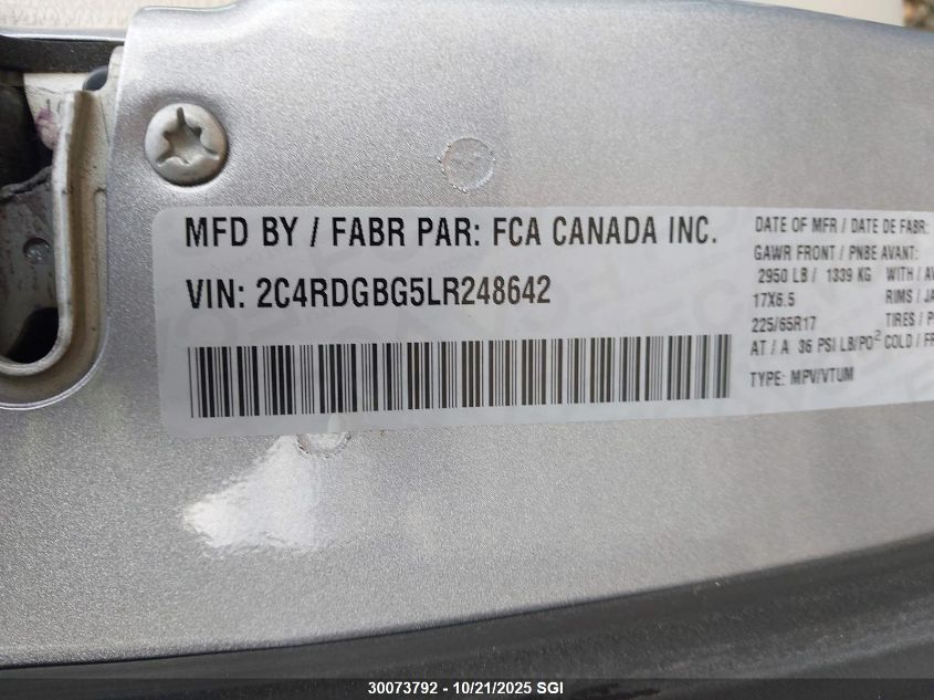 2020 Dodge Grand Caravan Se VIN: 2C4RDGBG5LR248642 Lot: 30073792