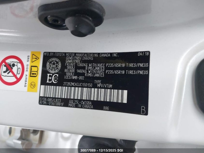 2018 Lexus Rx 350/Base/F Sport VIN: 2T2BZMCA3JC150150 Lot: 30077089