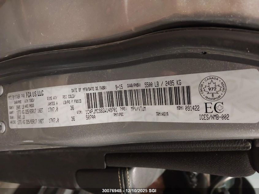 2016 Jeep Cherokee Latitude VIN: 1C4PJMCS6GW149701 Lot: 30076948