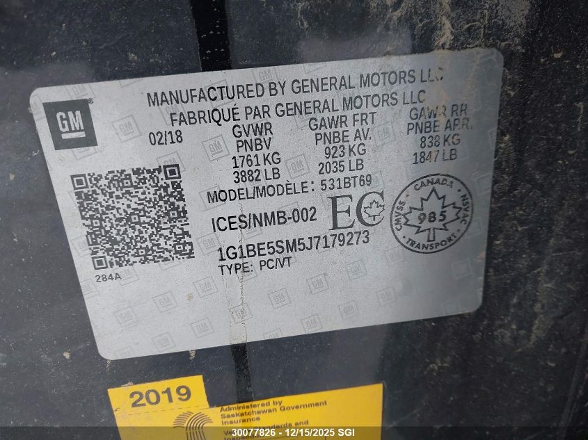 2018 Chevrolet Cruze Lt VIN: 1G1BE5SM5J7179273 Lot: 30077826