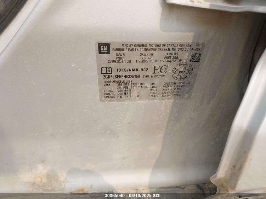 2017 GMC Terrain Sle VIN: 2GKFLSEK5H6325189 Lot: 30065040