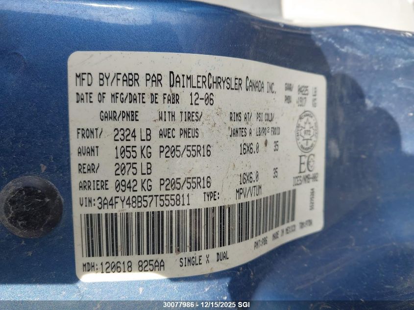 2007 Chrysler Pt Cruiser VIN: 3A4FY48B57T555811 Lot: 30077986