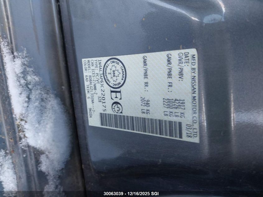 2018 Nissan Altima 2.5/S/Sv/Sl/Sr VIN: 1N4AL3AP6JC220175 Lot: 30063039