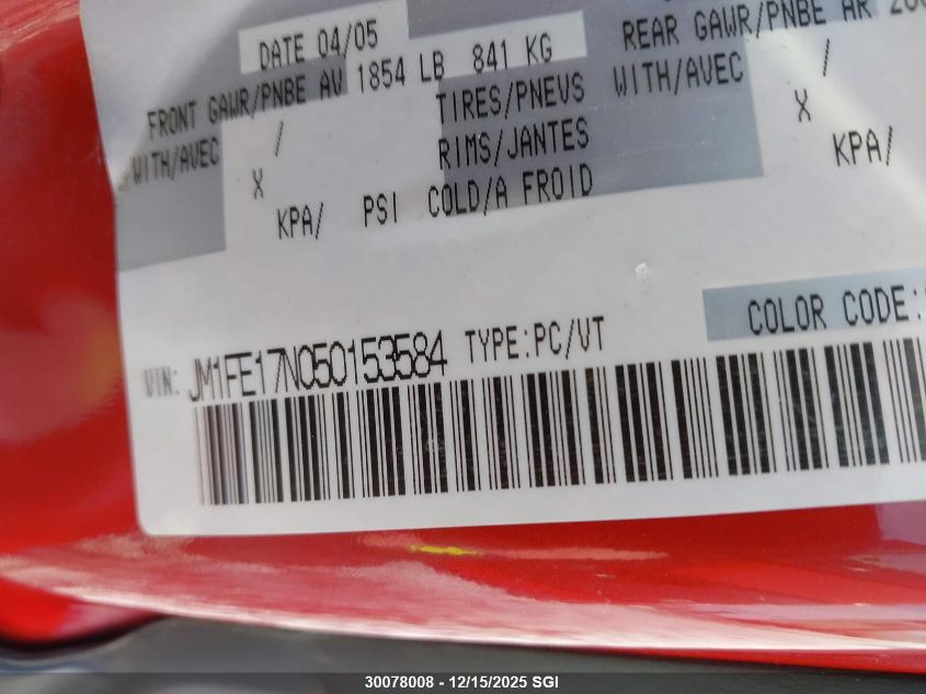 2005 Mazda Rx8 VIN: JM1FE17N050153584 Lot: 30078008