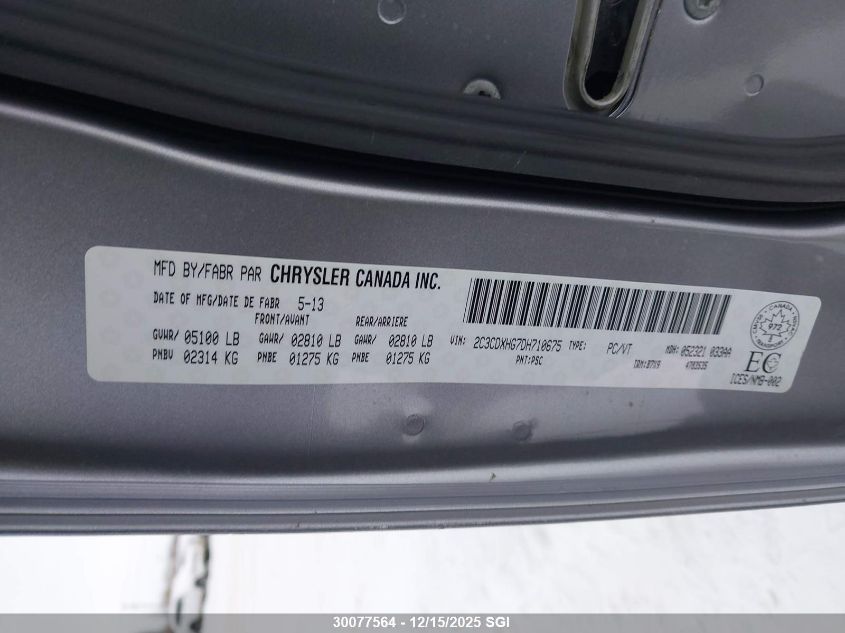 2013 Dodge Charger Sxt VIN: 2C3CDXHG7DH710675 Lot: 30077564