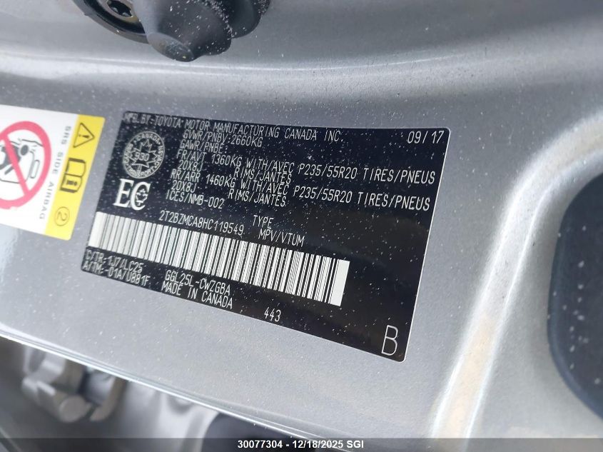 2017 Lexus Rx 350/Base/F Sport VIN: 2T2BZMCA8HC119549 Lot: 30077304