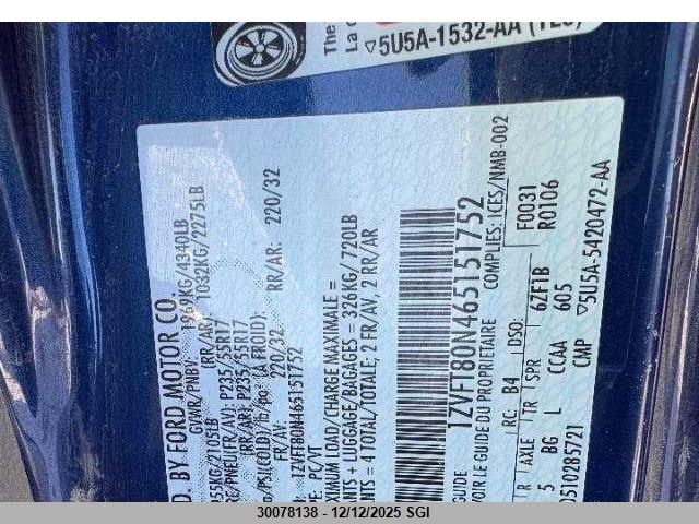 2006 Ford Mustang VIN: 1ZVFT80N465151752 Lot: 30078138