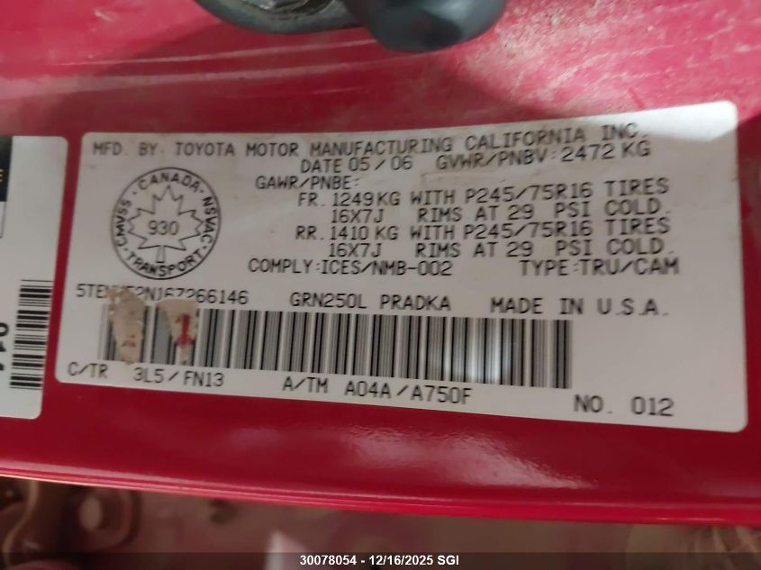 2006 Toyota Tacoma Double Cab Long Bed VIN: 5TEMU52N16Z266146 Lot: 30078054