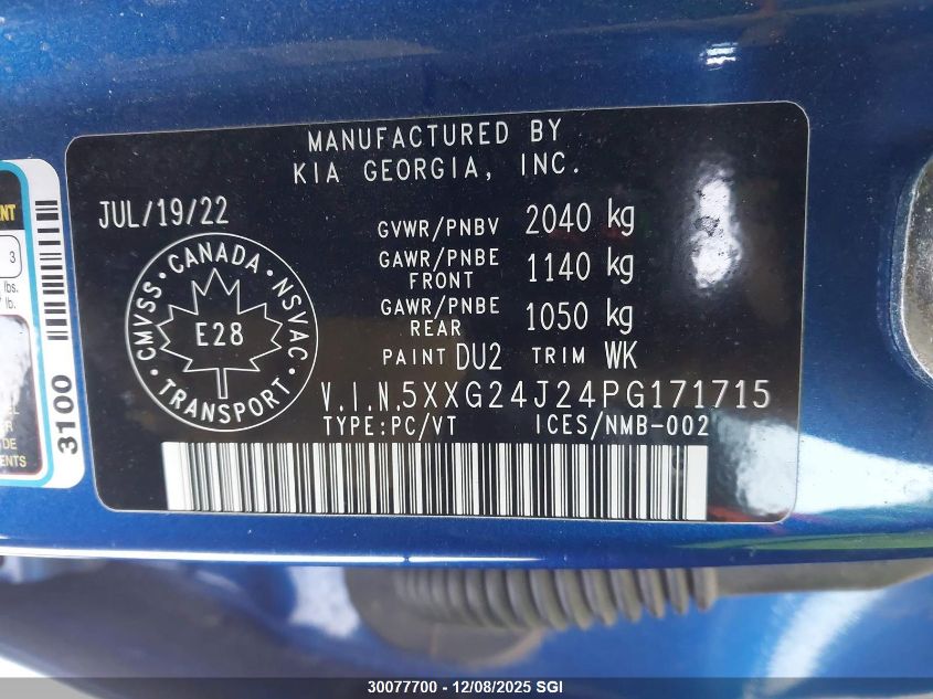 2023 Kia K5 Lx VIN: 5XXG24J24PG171715 Lot: 30077700