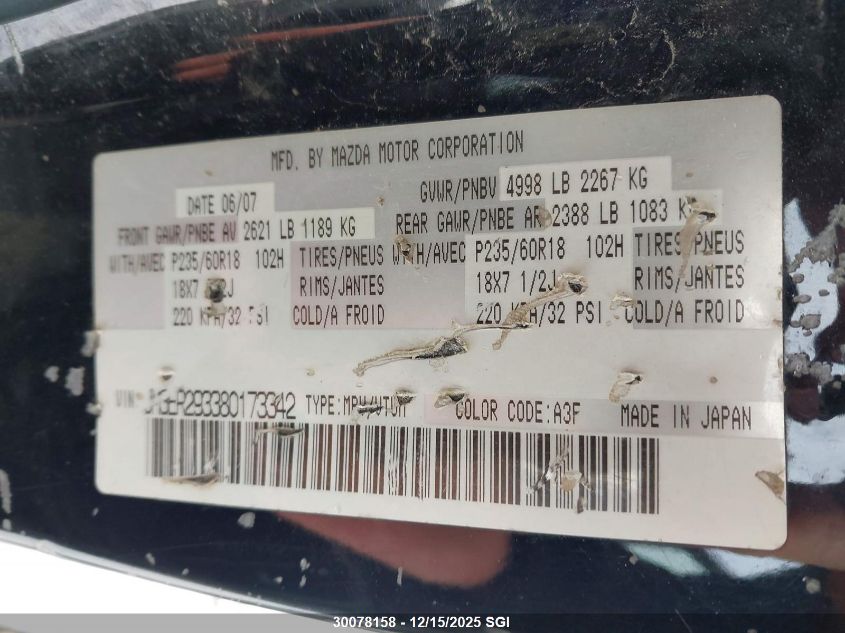 2008 Mazda Cx-7 VIN: JM3ER293380173342 Lot: 30078158