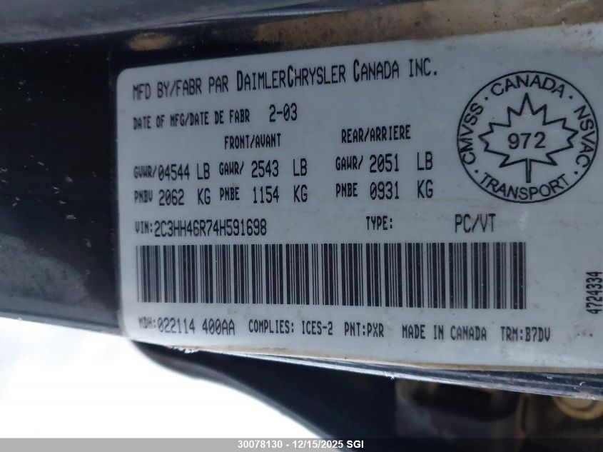 2004 Chrysler Intrepid Se VIN: 2C3HH46R74H591698 Lot: 30078130