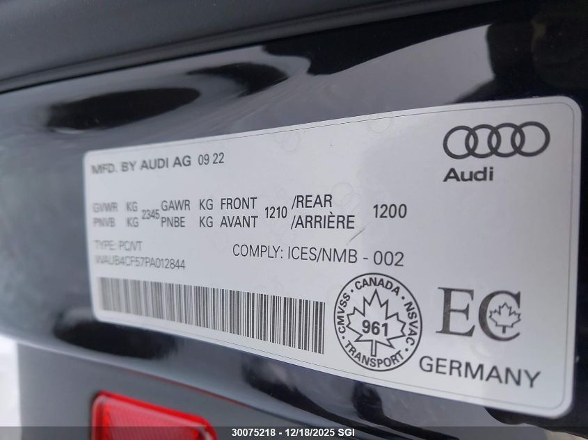 2023 Audi S5 Prestige VIN: WAUB4CF57PA012844 Lot: 30075218