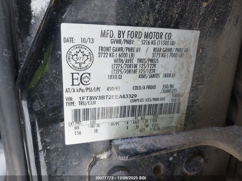 2014 Ford F350 Super Duty VIN: 1FT8W3BT2EEA63329 Lot: 30077773