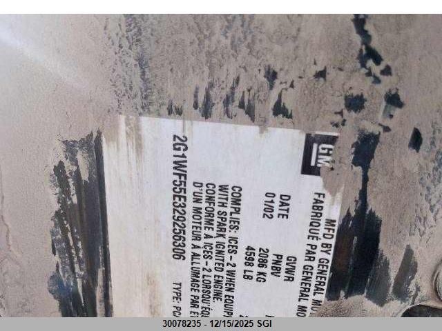 2002 Chevrolet Impala VIN: 2G1WF55E329256306 Lot: 30078235